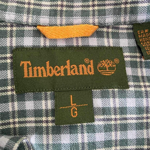 Timberland men’s classic green/white/brown plaid button down shirt, size large - Picture 2 of 11
